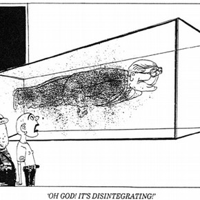 Figure 2. Michael Heath, Oh God!, Its Disintergrating!, The Independent, 24th November 1992.