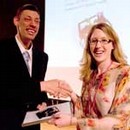 Robert Mitchell receiving the award for 'Ceramics' from Susanna Brown, Curator, Inspired By 2008