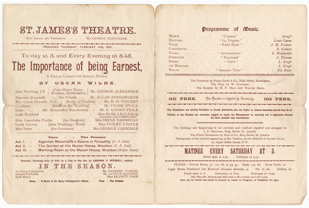 The 1895 production of The Importance of Being Earnest