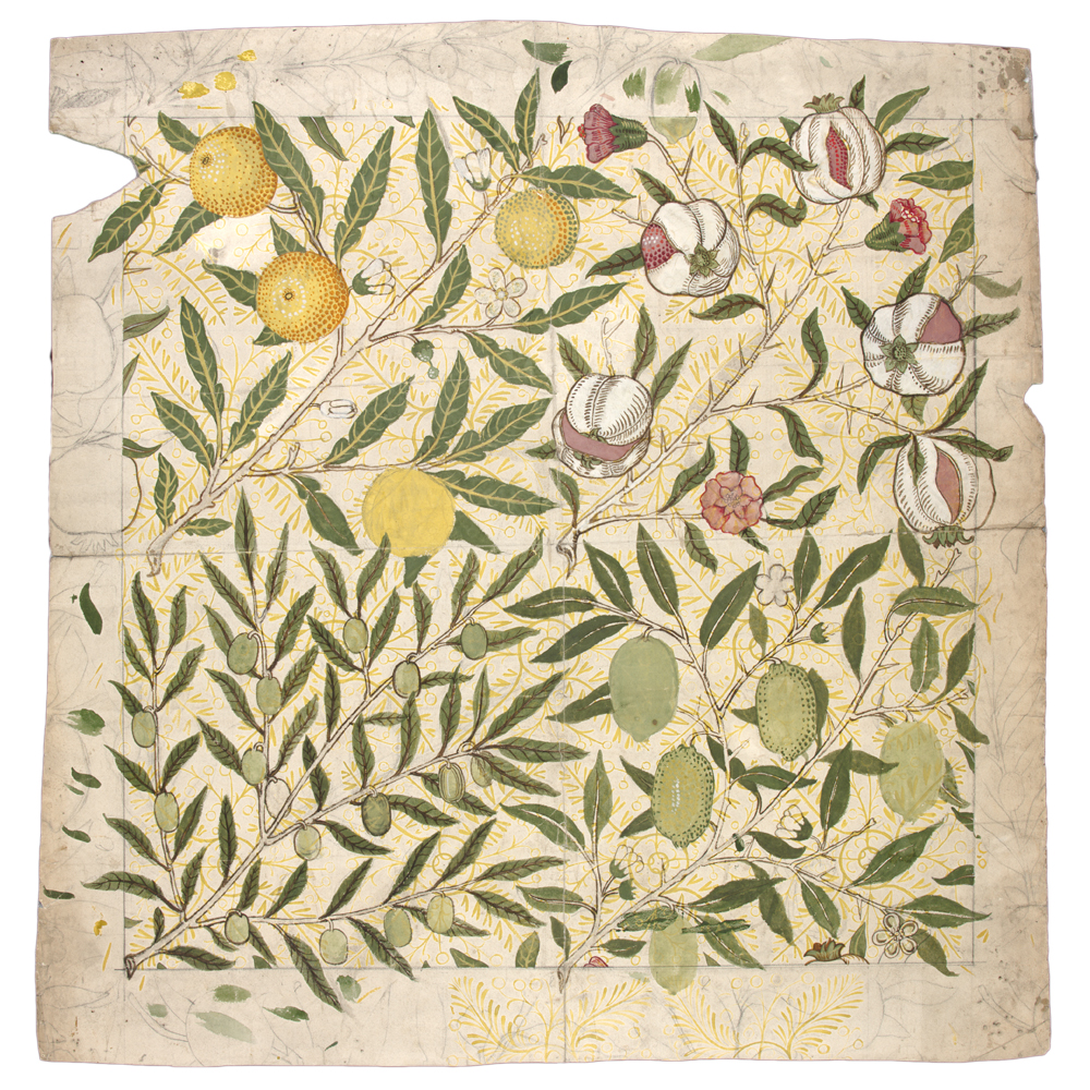 Designs for 'Fruit' and 'Wreath' wallpapers by William Morris, 18626