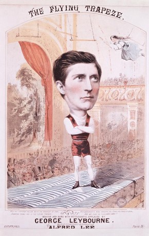 Illustrated music cover for 'The Daring Young Man on The Flying Trapeze' as sung by George Leybourne, 19th century
