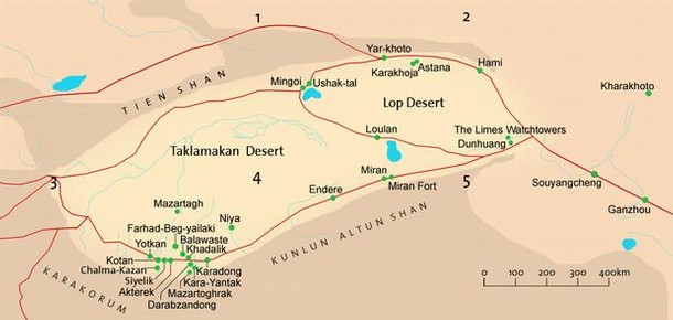 Detailed map showing the areas explored by Sir Aurel Stein