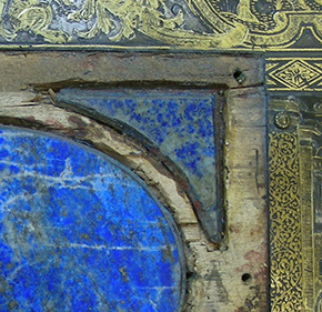 Figure 3. Detail of the table top with damascened plaques removed, Photography by Sophia Wills © Victoria and Albert Museum, London