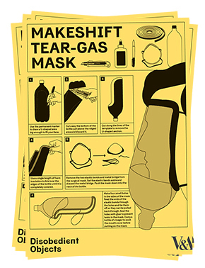 How to Guide: Makeshift tear-gas Mask. Illustrated by  - Marwan Kaabour, at Barnbrook 