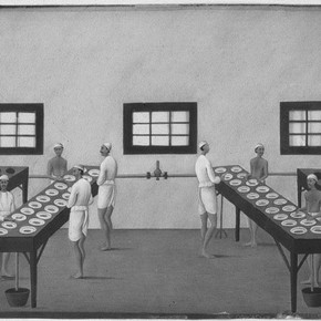 Figure 1. Opium factory at Gulzarbah, Patna, by Shiva Lal, c1857.