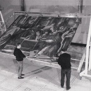 Figure 1: The Cartoon 'Blinding of Elymas' being moved into position on the metal easel