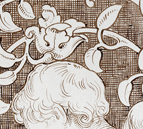 Figure 3. Detail of a panel showing a new painted replacement piece. © Victoria and Albert Museum, London