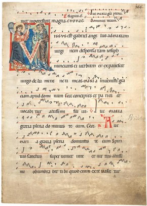 'Missus est Gabriel', leaf from a choirbook, Germany or northern Netherlands, about 1250. Museum no. 1519