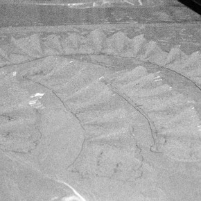 Figure 2. The rows of lace were wet-cleaned and laid out to dry on Melinex with the template underneath. Photography by Sonja Muller.