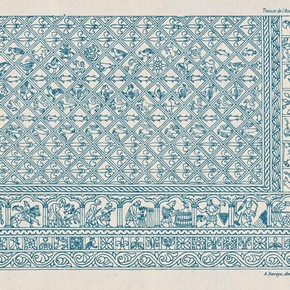 Drawing of 'Courte-pointe du XIIIe siècle' embroidery, From Les Toiles Brodées by Charles-Prosper Givelet, 1883