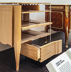 Figure 4. Cramer commode and exploded half-case replica as displayed in the new Furniture Gallery  © Victoria and Albert Museum, London