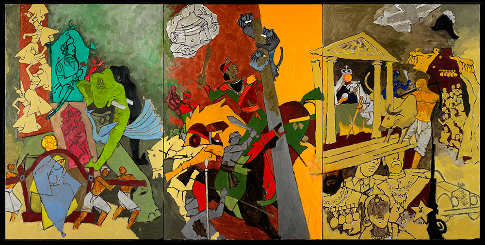 M.F. Husain, Three Dynasties, 2008-2011. Courtesy of Usha Mittal, © Victoria and Albert Museum, London