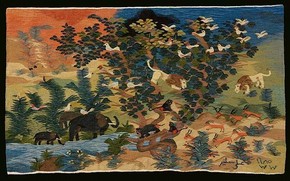 Animals by the Watering Hole, tapestry, 'Ali Salim, 1985. Museum no. ME.1-2008