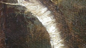 To capture the characteristic stripes of silver birch bark Dughet used a square, flat brush. Click to enlarge