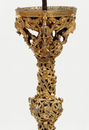 Gilded copper alloy candlestick, known as the 'Gloucester Candlestick', England, UK, early 12th century. Museum no. 7649-1861