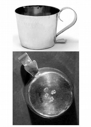 Silver mug showing colour variation through polishing, about 1667-68. Museum no. M.150-1940