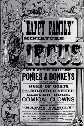 Fig.1. Bill advertising J.F. Wylie's 'Happy Family' Miniature Circus, Printed by Stafford & Co. Nottingham, late 19th century. Museum No. AHC 2.40 S.