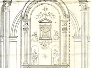 Figure 10 - V&A archives: file no. 231, 11552/1860: Elevation of Santa Chiara Chapel in Florence, about 1860. Courtesy of the Victoria and Albert Museum, London. Photograph: Donal Cooper