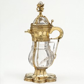 Rock crystal ewer, with silver-gilt and enamel mounts, France, probably Paris, 1340–50. Museum no. 15-1864