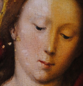 Figure 2. Detail of ‘Virgin and Child’ during treatment, Photography by Clare Richardson © Victoria and Albert Museum, London