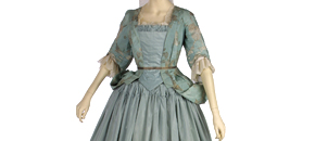 Interactive: Pale Blue Silk 'Mantua' Gown, by Unknown Maker, 1710-20