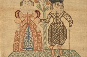 Sampler, Elizabeth Short, 1661. Museum no. T.131-1961. Given by Mrs Q. Toogood, in memory of C. R. Abbott