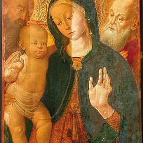 Figure 3. 'Virgin and Child with Two Saints' (766-1895) during cleaning. (Photography by Rachel Turnbull).