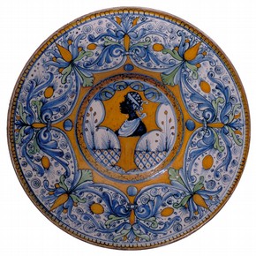 Tin-glazed earthenware plate, Siena or Deruta, Italy, about 1500. Museum no. C. 2059-1910 (Plate)
