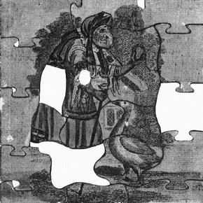 Figure 2. Copy of the original scanned image of an 1806 jigsaw puzzle of Mother Goose before digital manipulation
