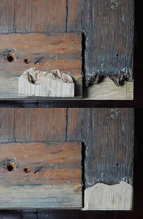 Figure 3. Loss compensation consisting of the fitted oak replacement and Araldite epoxy resin (Photography by Carola Schueller)