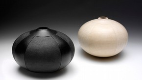 Black and White Pair of Vessels, John Jordan, 2001. Museum no. LOAN:AMERICANFRIENDS.519-2007