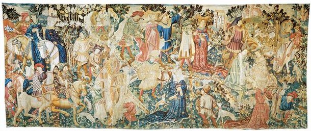 'Falconry', woven wool tapestry, Netherlands, possibly Arras, 1430s. Museum no. T.202-1957