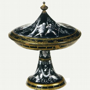 Covered cup enamelled on copper with the story of Samson, by Jean Pénicaud II, 1539, Limoges, France. Museum no. C.2460&A, B-1910