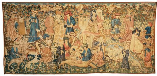 'Deer Hunt', woven wool tapestry, Netherlands, possibly Arras, 1440-50. Museum no. T.205-1957