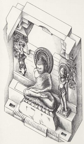 Isometric sketch of the shrine, Temple 45, Sanchi. (click image for larger version)