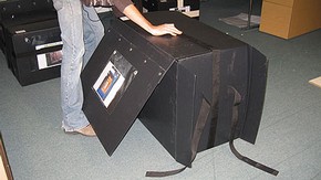Figure 5. the webbing running vertically around the box was fastened. (Photography by Merryl Huxtable)