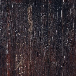 Detail of graffiti on the Great Bed of Ware. Museum no. W.47-1931