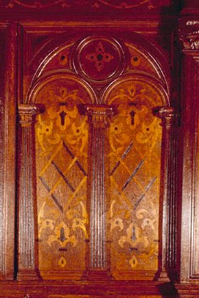 Figure 1. Sizergh Castle panelling: oak inlaid with poplar and bog oak (Museum no. 3-1891)