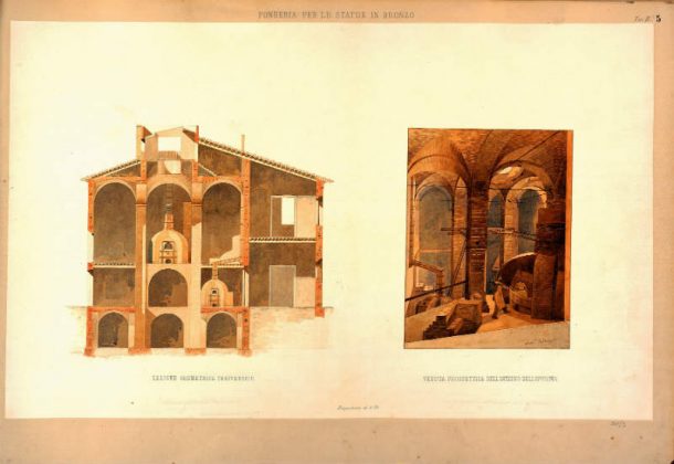 F. Mazzei, Regia Fonderia dei bronzi, watercolor on matter paper, 1856 (ASGFi, Fondo Disegni, car. 381/3).