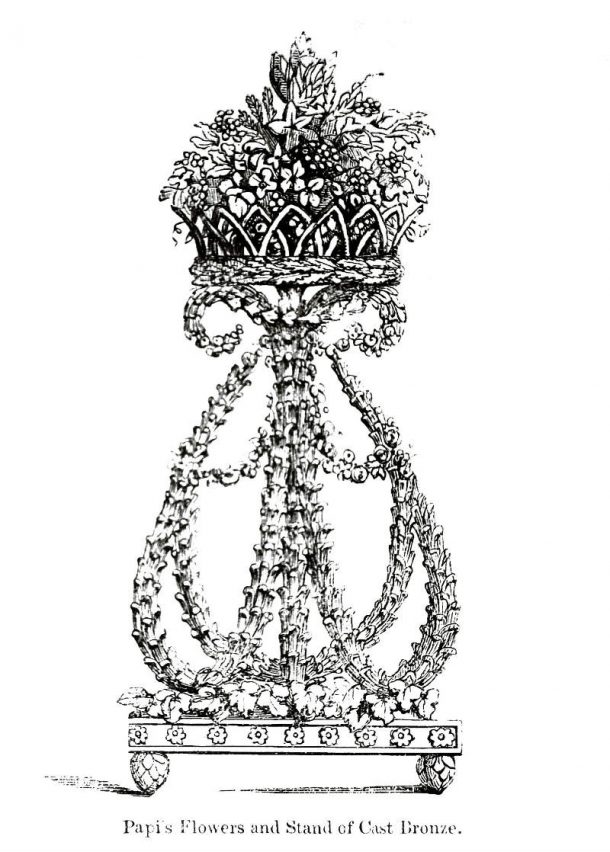C. Papi, Tripod with flower basket (Engraving from: Official catalogue of the Great Exhibition, London 1851, p. 1300, n. 116).