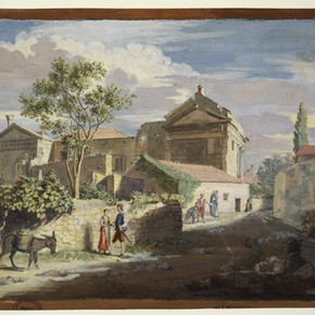 View of the back of the Temples of Rome and Augustus, Pola by James Stuart