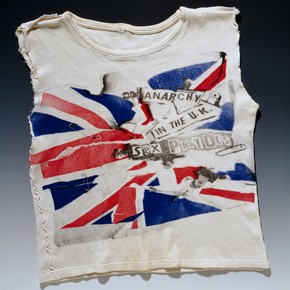 Anarchy in the UK T-shirt, by Vivienne Westwood & Malcolm McLaren, 1977-8, worn and altered by Johnny Rotten. Museum no. S.794-1990