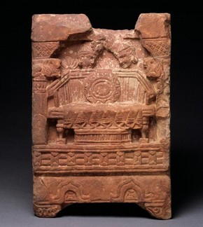 Figure 2. Throne of Buddha, sculpture, Mathura, India, about 2nd century, red carved sandstone, 33 x 22 x 9 cm. Museum no. Is. 1039-1883