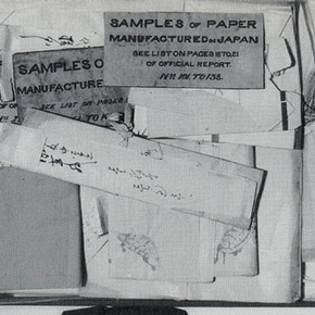 Fig. 5. Box of papers before cataloguing showing regional wrappers and hand-written labels.