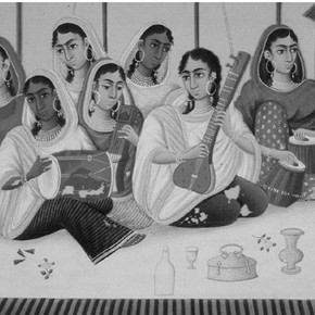 Figure 2. Detail showing paint loss, Group of Female Musicians, by Shiva Lal, 1860.