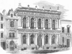 An unsigned print of the decorative scheme for the former West of England and South Wales District Bank, Bristol. Illustrated London News, August 9, 1856, issue 815, 136. © Victoria and Albert Museum, London