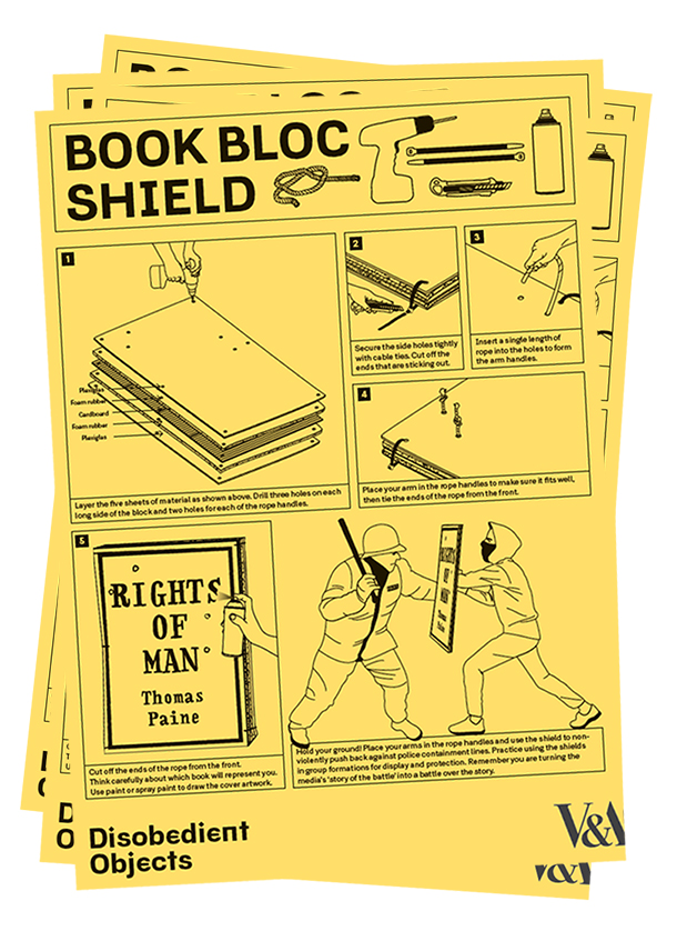 How to Guide: Book Bloc Shield. llustration by Marwan Kaabour, Barnbrook