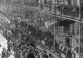 Figure 11 - Detail of engraving of the opening of the Bethnal Green Museum, showing gallery with the Animal Products Collection. Illustrated London News, 29 June 1872