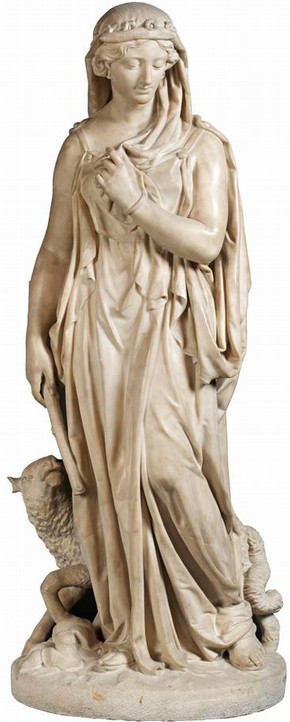 Figure 1 - 'Rachel, The Daughter of Laban with a Lamb at her Feet', John Thomas, marble. Museum no.257:1,2-1885