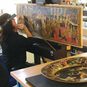 Figure 2. Treatment of the panels in the Paintings Conservation Studio (Photography by Rachel Turnbull)